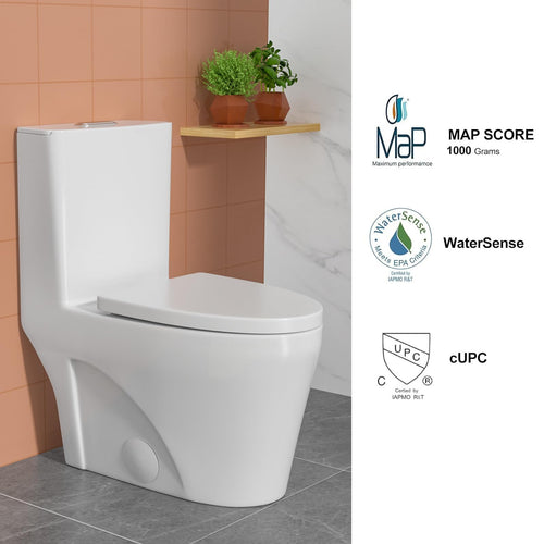 Logmey Elongated One Piece Toilet - White Quiet Siphonic Dual Flush