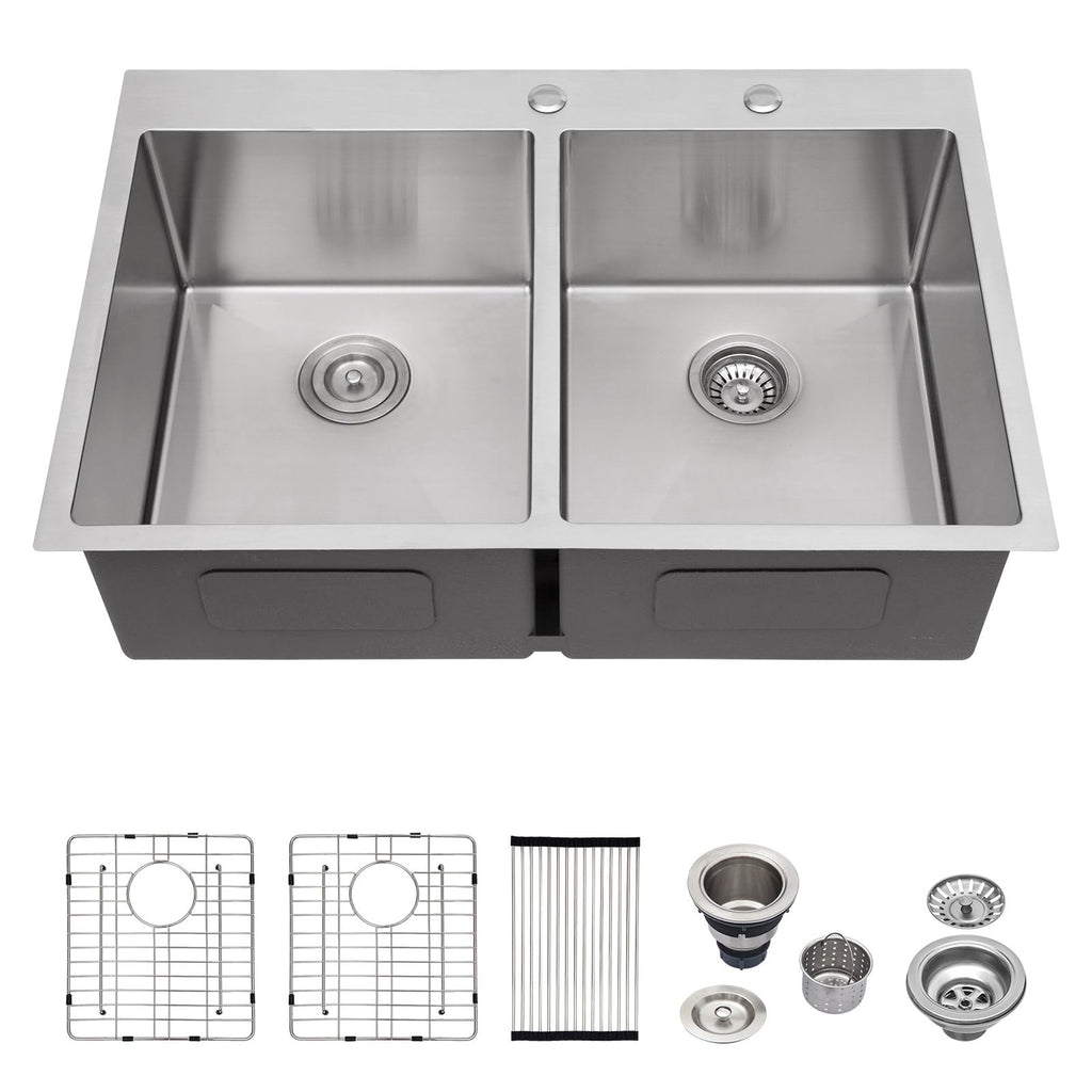 Logmey 33 Inch Double Bowl Kitchen Sink 50/50 Dop 