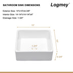 Logmey 15" x 15" Square Bathroom Vessel Sink - White Ceramic Above-Counter Vanity Art Basin