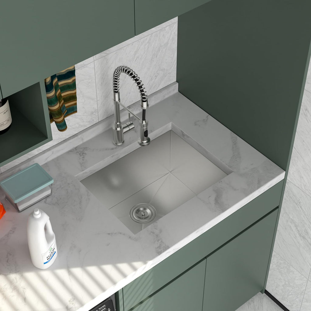 Logmey 24'' Laundry Utility Sink - Undermount Deep Single Bowl - Silver Stainless Steel