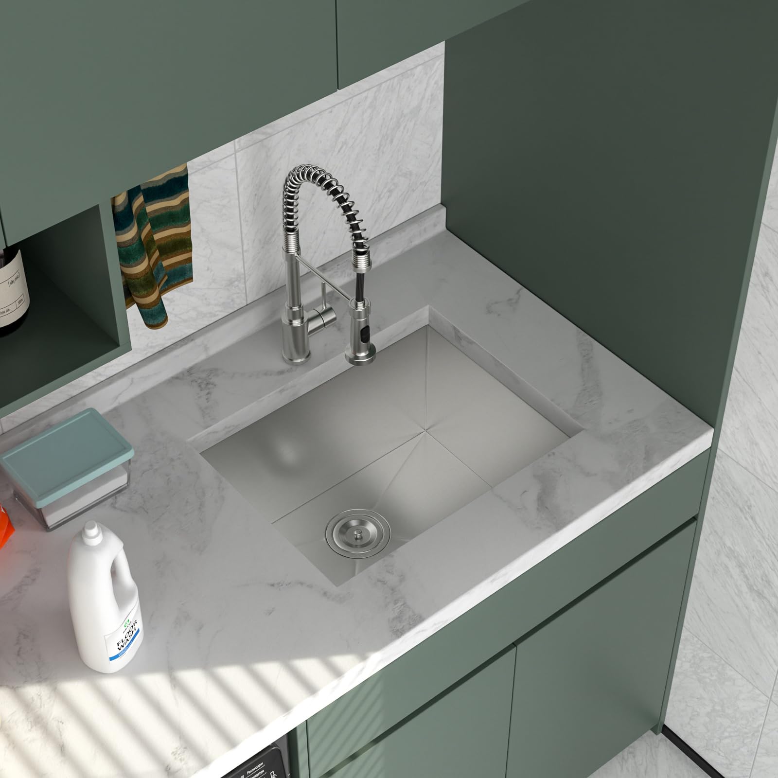 Logmey 24'' Laundry Utility Sink - Undermount Deep Single Bowl - Silver Stainless Steel