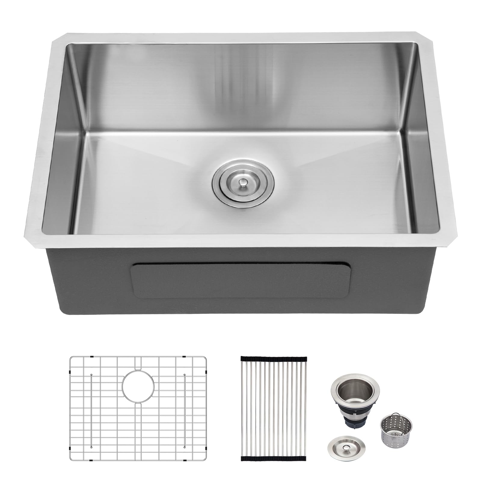 Logmey 27 Inch Undermount Kitchen Sink - 27x18 In Handmade Stainless Steel Kitchen Sinks 16 Gauge 9 Inch Deep Single Bowl Sinks 27x18x9 Inches Under Counter Handmade Sink