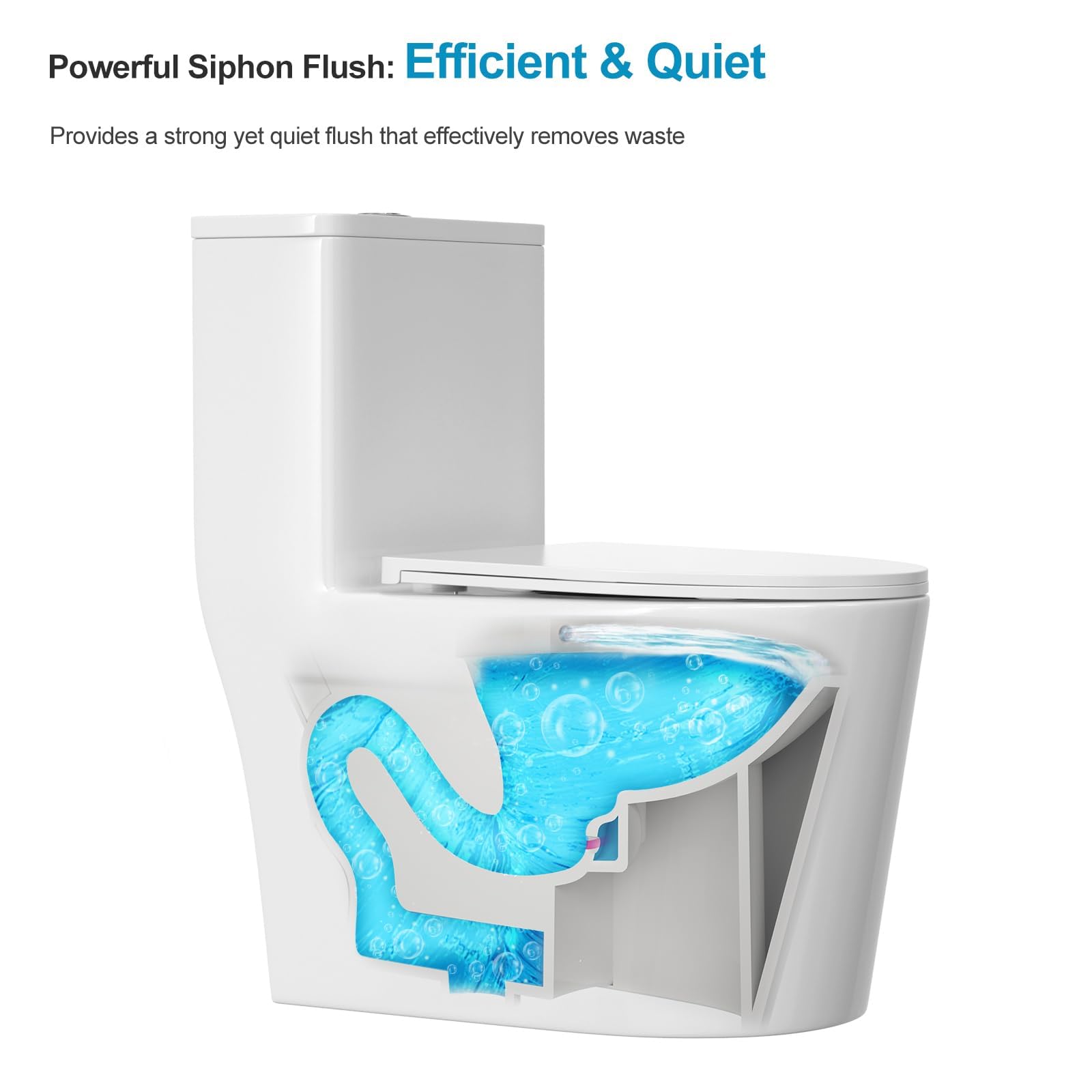 Logmey Elongated One Piece Toilet - White Siphonic Dual Flush