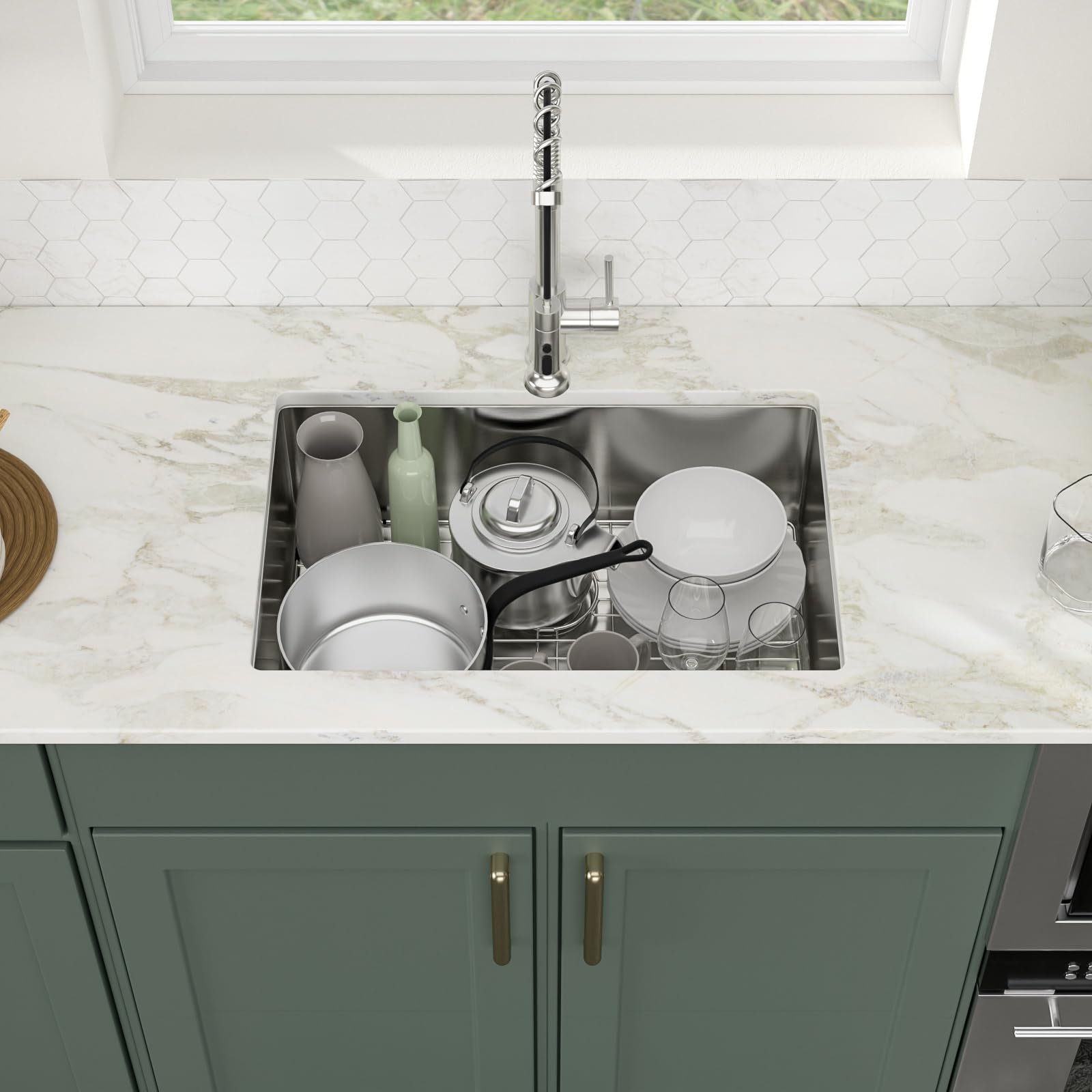 Logmey 27'' Kitchen Sink - Undermount Single Bowl - Silver Stainless Steel