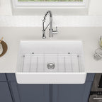 Logmey 33''x20'' Farmhouse Sink - Apron Front Single Bowl - White Fireclay Ceramic