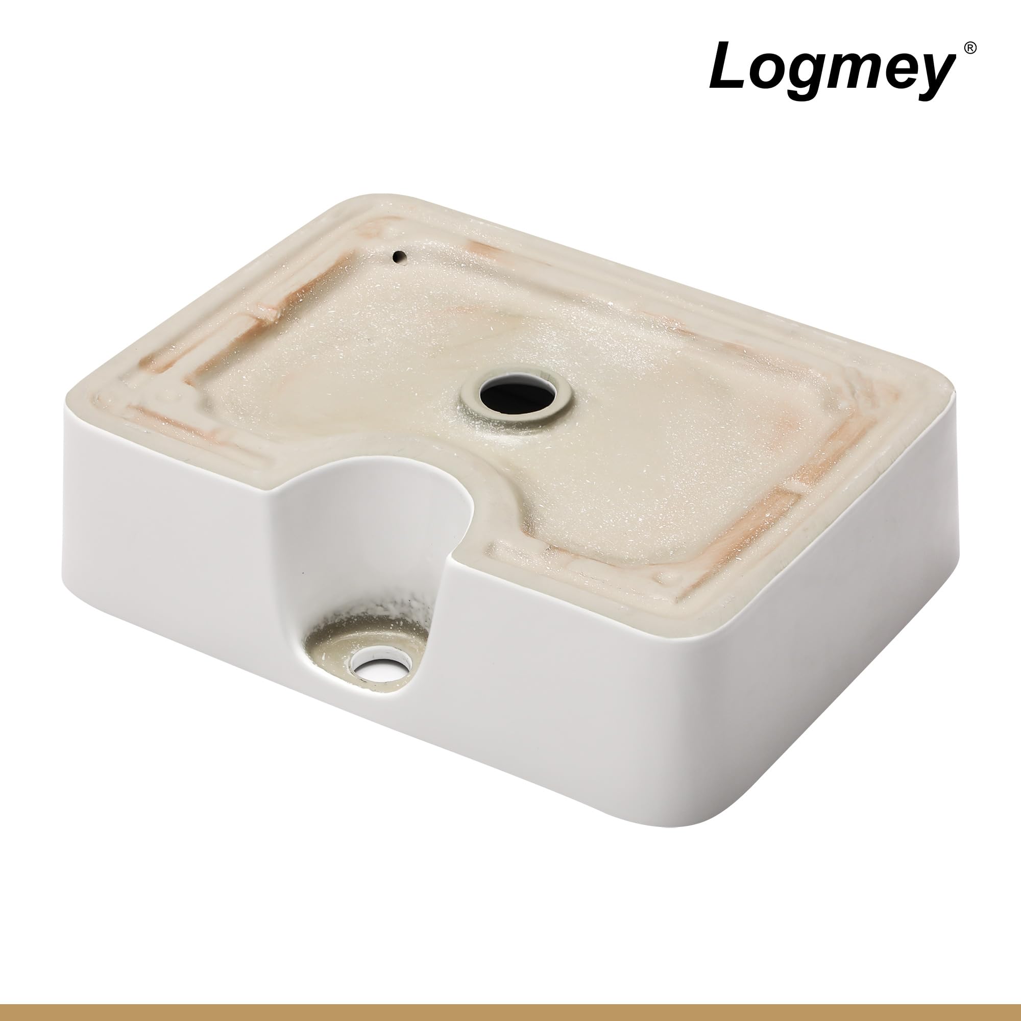 Logmey 19''x15'' Bathroom Sink - Above Counter Vessel Single Bowl - White Porcelain Ceramic