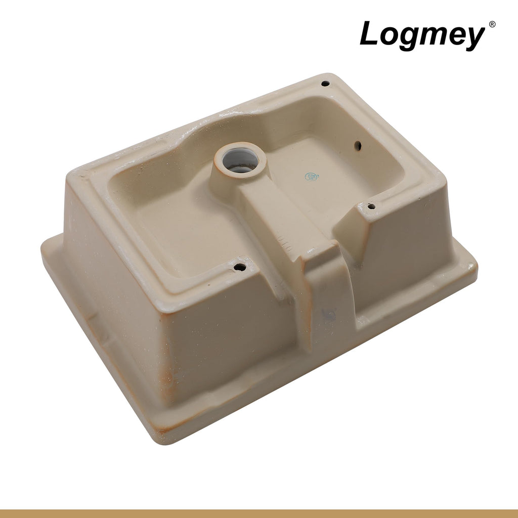Logmey 20''x16'' Bathroom Sink - Undermount Rectangular Vessel Single Bowl - White Porcelain Ceramic