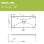 Logmey 33'' x 19'' Drop-In Workstation Kitchen Sink - 16 Gauge SUS304 Stainless Steel Single Bowl