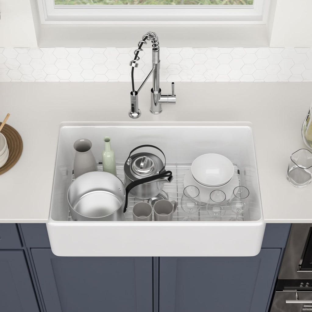 Logmey 33''x20'' Farmhouse Sink - Apron Front Single Bowl - White Fireclay Ceramic
