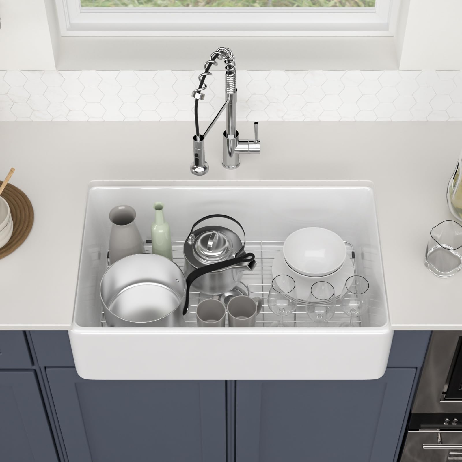 Logmey 33''x20'' Farmhouse Sink - Apron Front Single Bowl - White Fireclay Ceramic