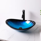 Logmey 21'' Bathroom Vessel Sink - Oval Countertop Single Bowl with Drain - Blue Tempered Glass