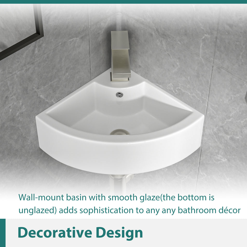 Logmey 18x13 Compact Triangular Floating Wall Mount Bathroom Sink