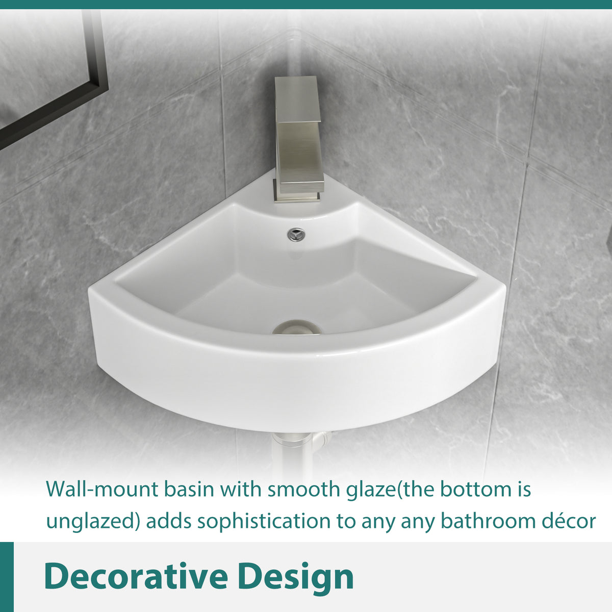 Logmey 18x13 Compact Triangular Floating Wall Mount Bathroom Sink