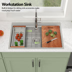 Logmey 33'' x 22'' Drop-In Workstation Kitchen Sink - 16 Gauge SUS304 Stainless Steel Single Bowl Topmount Basin with Accessories