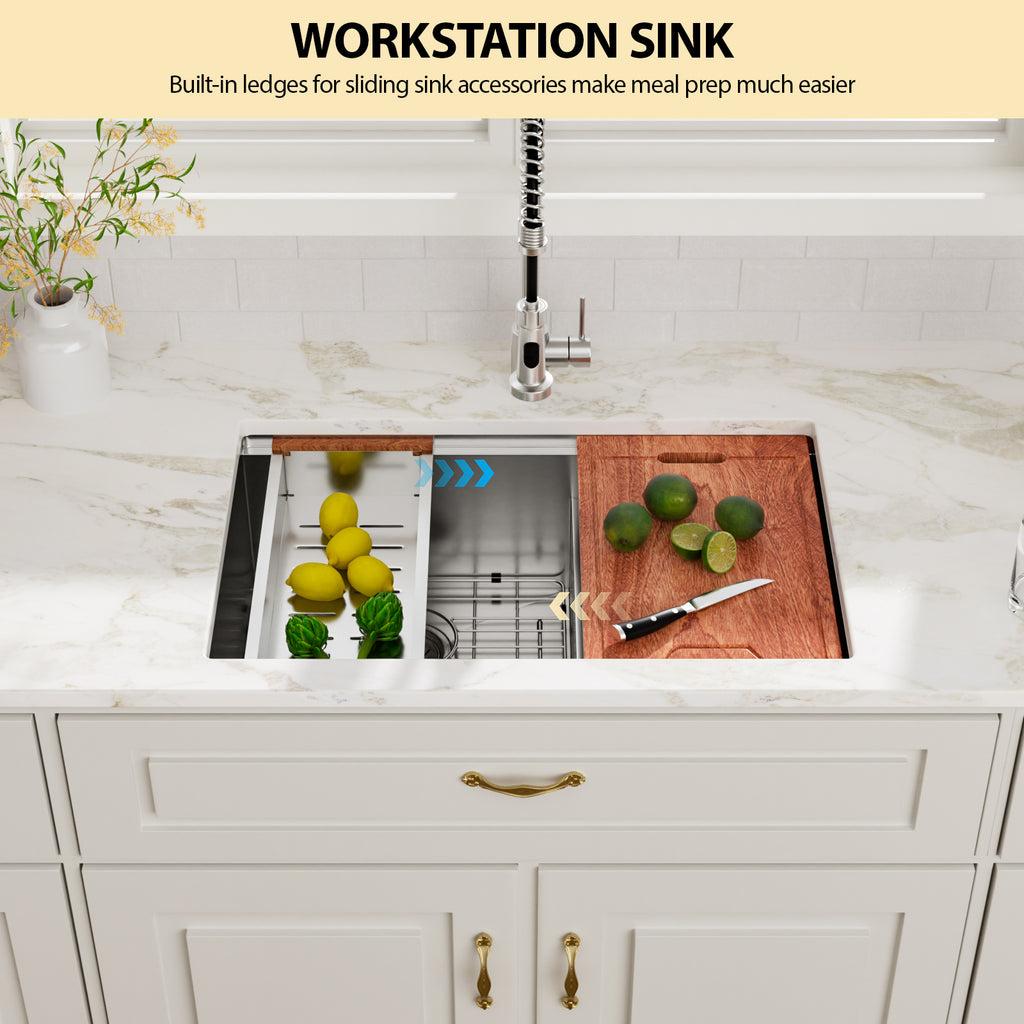 Logmey 30 x 19 Undermount 60/40 Double Bowl Workstation Kitchen Sink