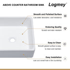 Logmey 15'' x 15'' Square Ceramic Bathroom Vessel Sink