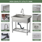 Logmey 36'' x 21'' Freestanding Stainless Steel Single Bowl Utility Sink