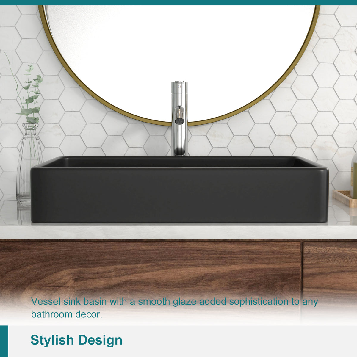 Logmey 24'' x 16'' Matte Black Rectangular Vessel Sink