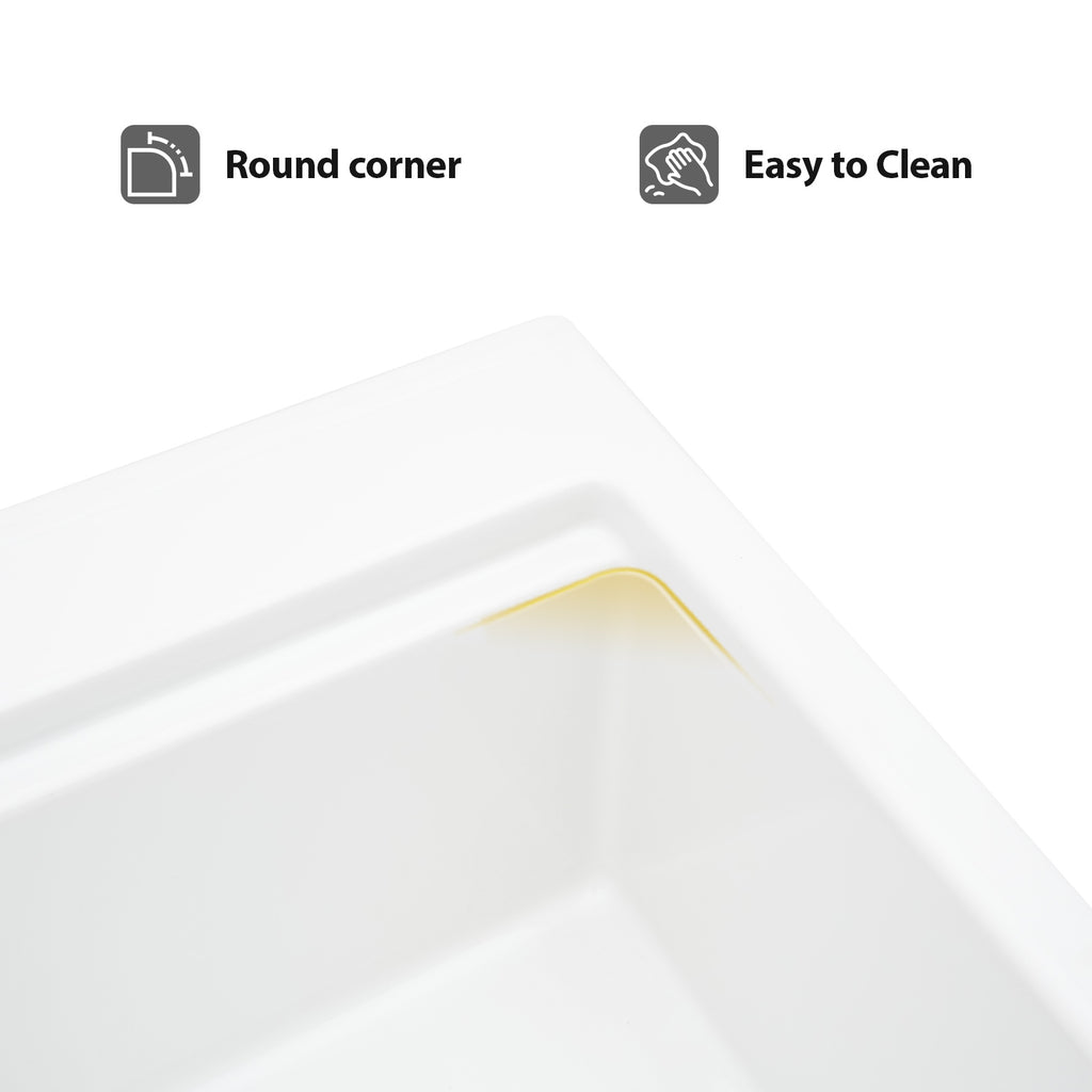 Logmey 33x22 Heavy Duty Glossy White Ceramic Drop-In Culinary Workstation Kitchen Sink Combo