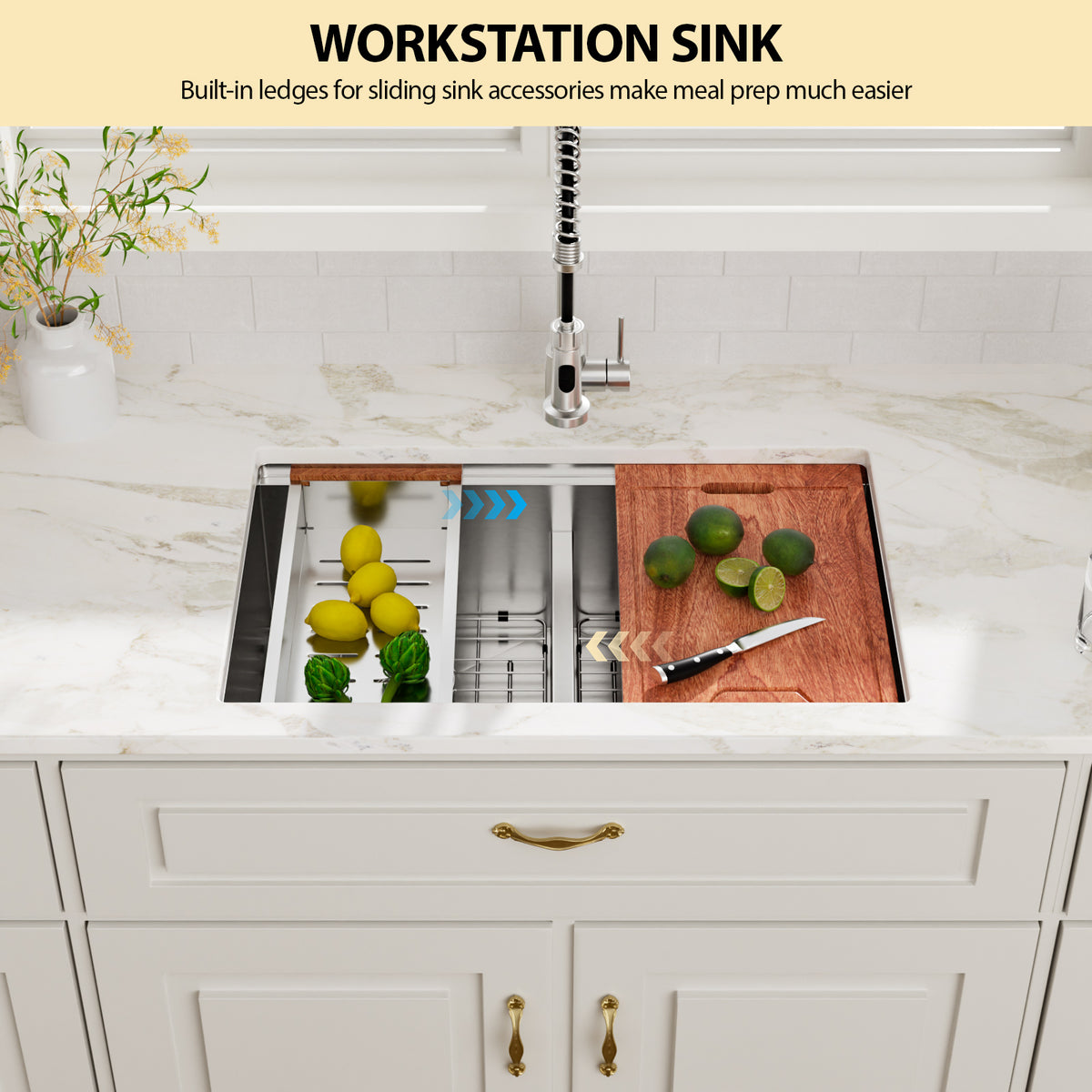Logmey 30 Inch Low-Divide Workstation Undermount Kitchen Sink 50/50 Double Sink