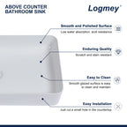 Logmey 24'' x 14''Rectangular Bathroom Vessel Sink - White Ceramic Above-Counter Vanity Art Basin