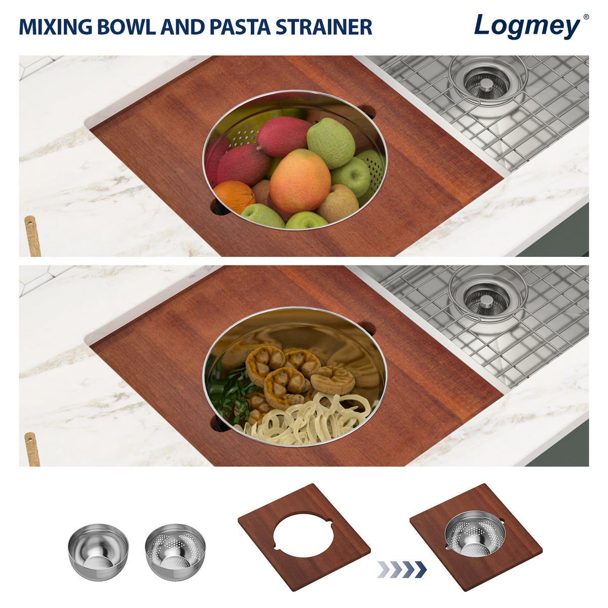 Logmey 36 Inch Undermount Workstation Sink 60/40 Asymmetric Double Basin