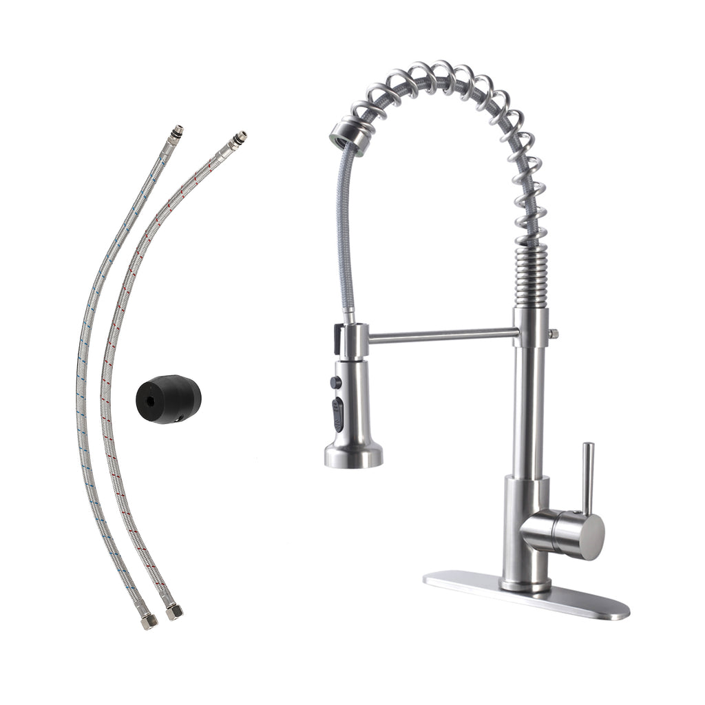 Logmey Pull Down Brushed Nickel Single Handle Kitchen Faucet