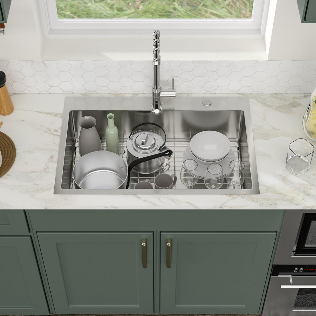 Logmey 33'' Kitchen Sink - Drop-In Topmount Single Bowl - Silver Stainless Steel