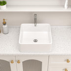 Logmey 15" x 15" Square Bathroom Vessel Sink - White Ceramic Above-Counter Vanity Art Basin