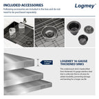 Logmey 33'' Kitchen Sink - Undermount Single Bowl - Gunmetal Black Stainless Steel