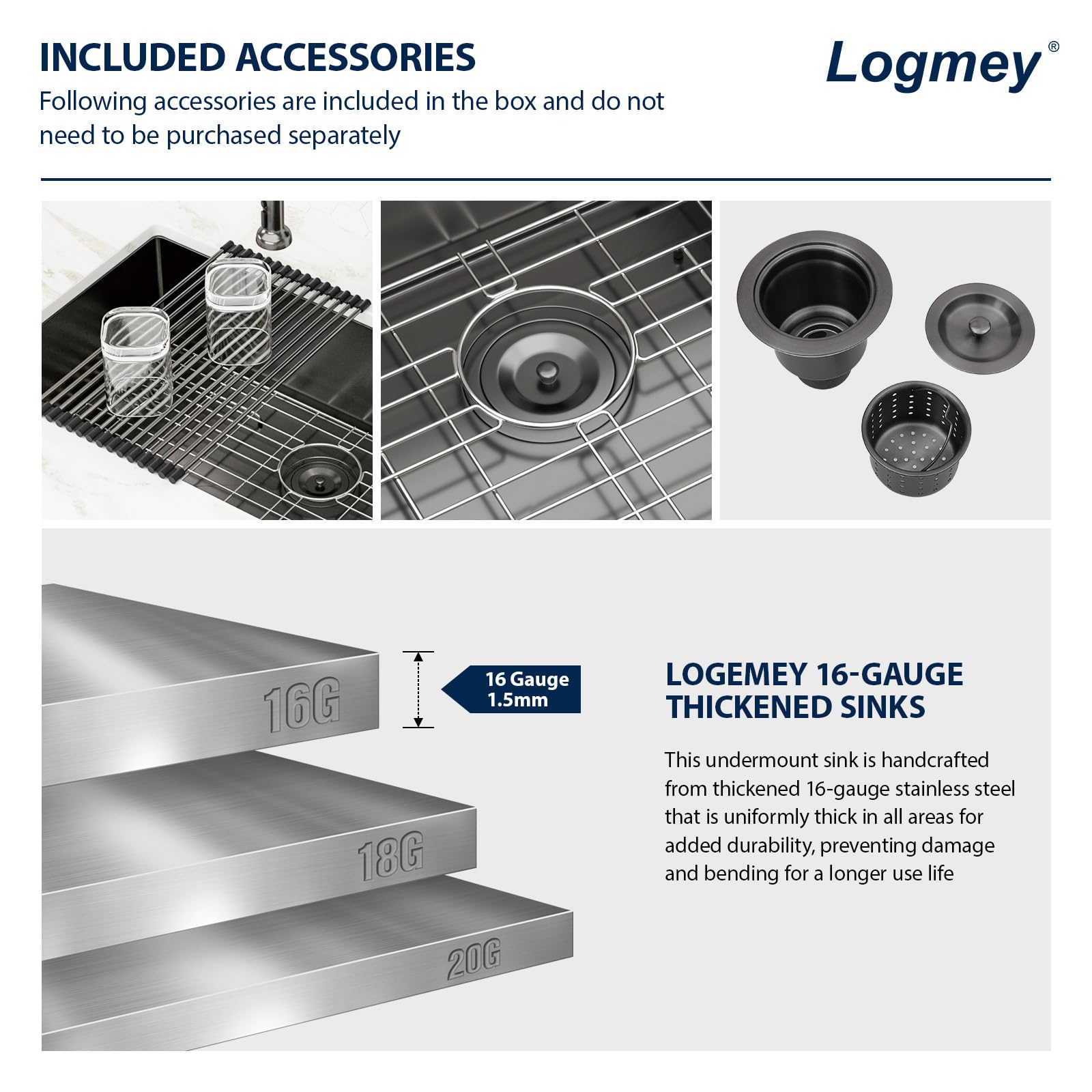 Logmey 33'' Kitchen Sink - Undermount Single Bowl - Gunmetal Black Stainless Steel