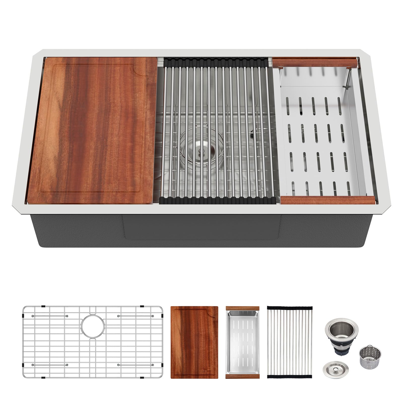 Logmey 30 In Undermount Kitchen Sink - 30x19 Inch Stainless Steel Undermount Kitchen Sinks 16 Gaguge Ledge Workstation Kitchen Sink Single Bowl Basin