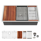 Logmey 32 x 19 Inch Undermount Single Bowl Workstation Stainless Steel Kitchen Sink