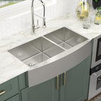 Logmey 36'' Nano Coated Farmhouse Sink - Apron Front 60/40 Double Bowl - Black Stainless Steel