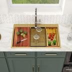 Logmey 33'' Kitchen Sink - Drop-In Single Bowl - Gold Stainless Steel