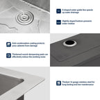 Logmey 33'' Workstation Kitchen Sink - Undermount Single Bowl Two-Tier Ledge - Silver Stainless Steel
