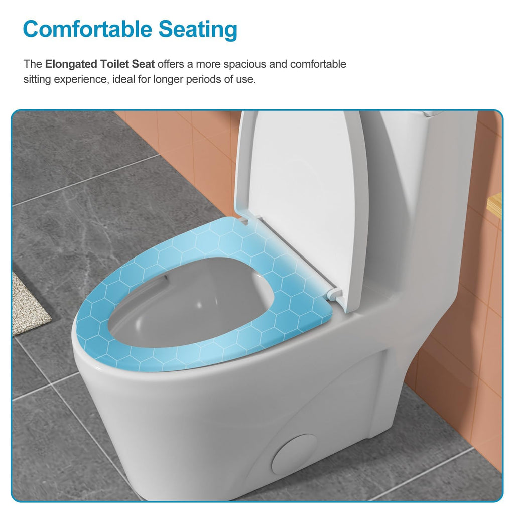 Logmey Elongated One Piece Toilet - White Quiet Siphonic Dual Flush