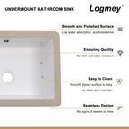 Logmey 18''x12'' Bathroom Sink - Undermount Vessel Single Bowl - White Porcelain Ceramic