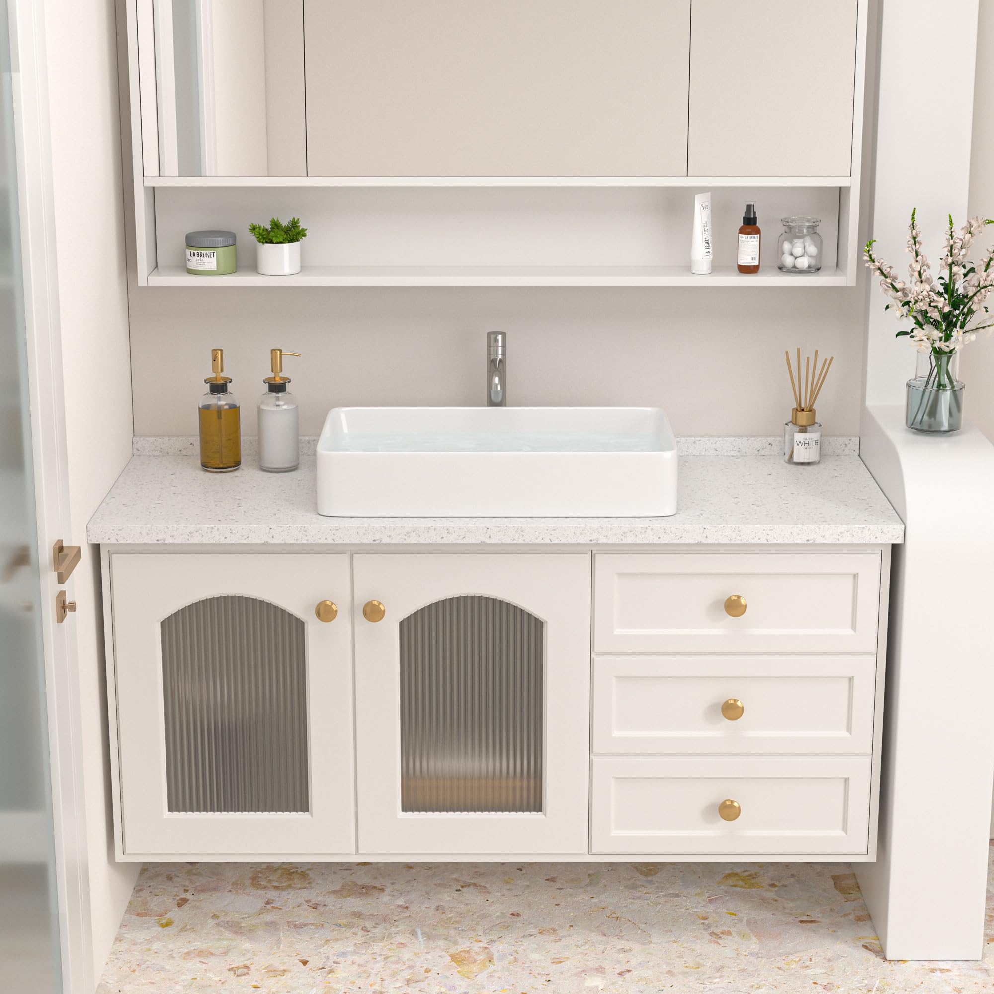 Logmey 24''x14'' Bathroom Sink - Rectangular Above Counter Vessel Single Bowl - White Porcelain Ceramic