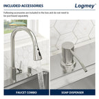 Logmey 25'' Workstation Kitchen Sink - Drop-In Single Bowl with Pull-out Faucet - Silver Stainless Steel
