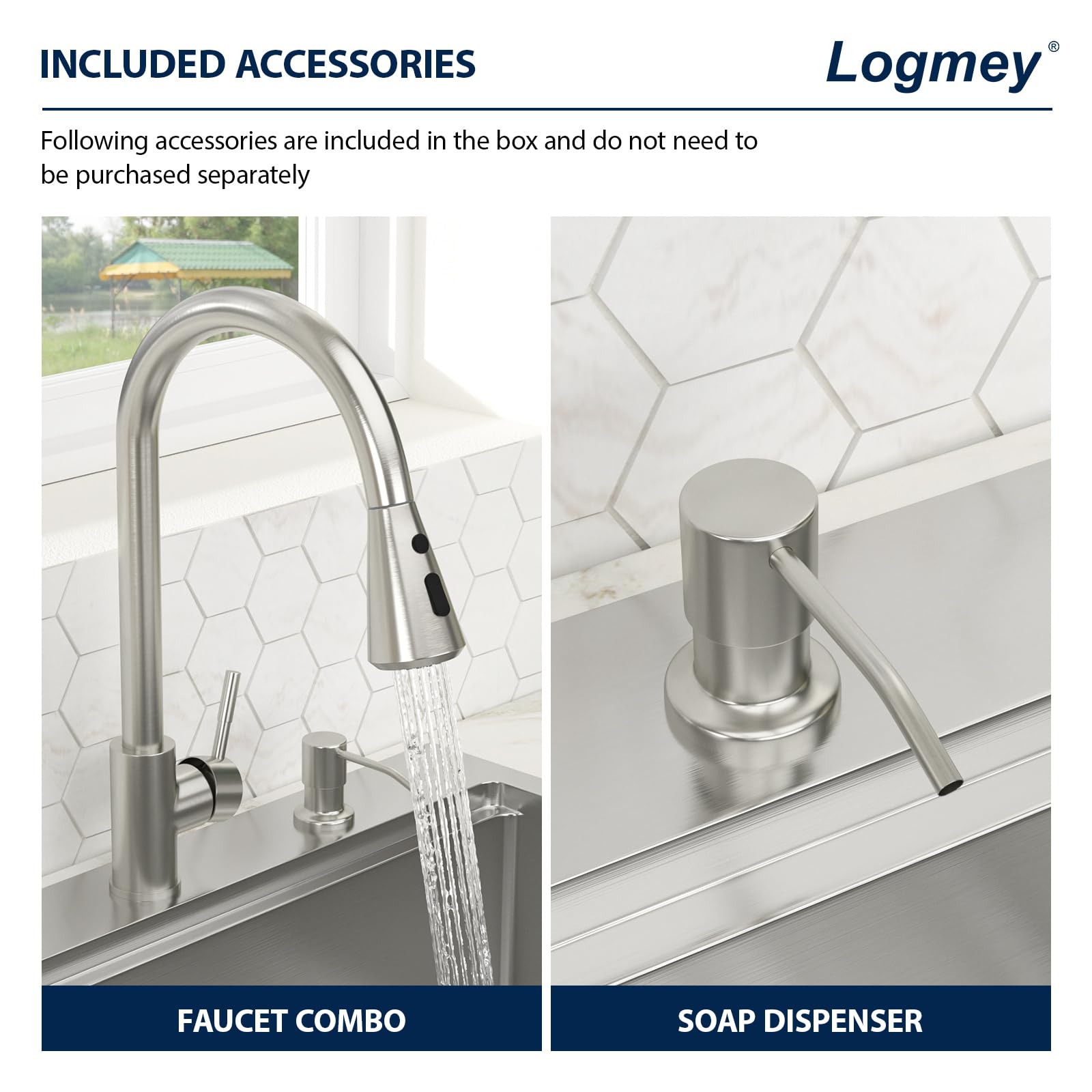 Logmey 25'' Workstation Kitchen Sink - Drop-In Single Bowl with Pull-out Faucet - Silver Stainless Steel