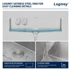 Logmey 36'' Kitchen Sink - Drop-In Round Corner Single Bowl - Silver Stainless Steel