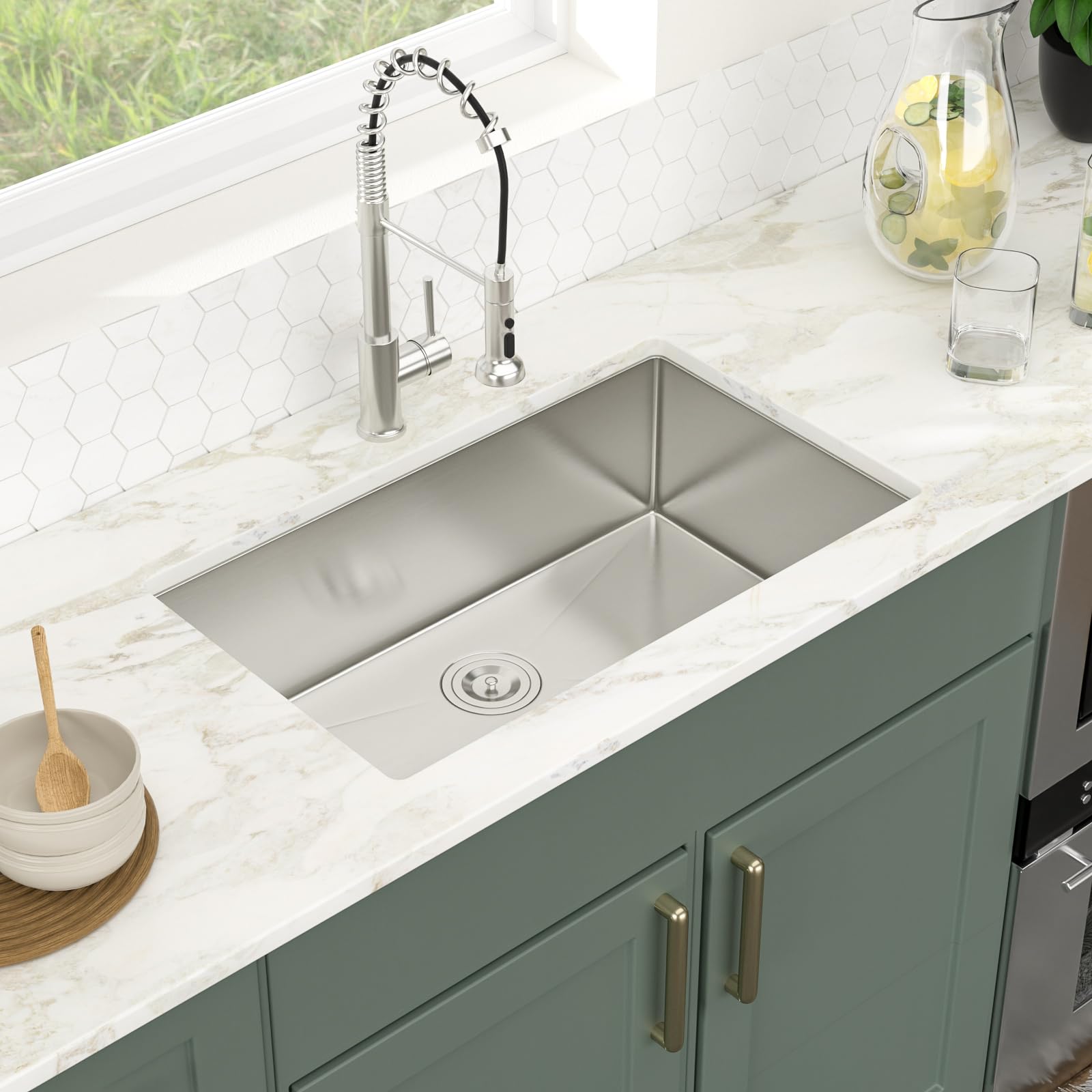 Logmey 30''x18'' Kitchen Sink - Undermount Single Bowl - Silver Stainless Steel