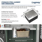 Logmey 21'' Laundry Utility Sink - Undermount Deep Single Bowl - Silver Stainless Steel