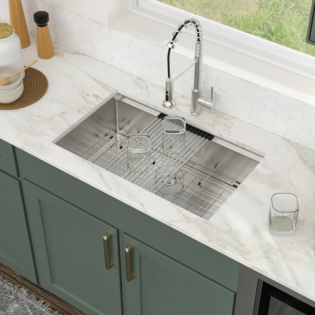 Logmey 32 x 19 Inch Undermount Single Bowl Workstation Stainless Steel Kitchen Sink