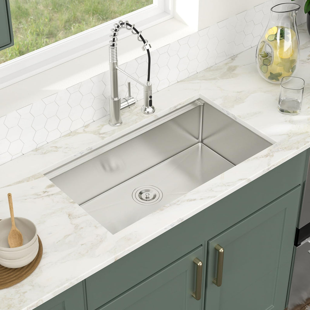 Logmey 33x19 Inch Undermount Workstation Single Bowl Stainless Steel Kitchen Sink