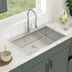 Logmey 33'' Kitchen Sink - Drop-In Single Bowl R10 Round Corner - Silver Stainless Steel