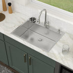 Logmey 30'' Kitchen Sink - Drop-In Single Bowl with Faucet & Cup Washer - Silver Stainless Steel