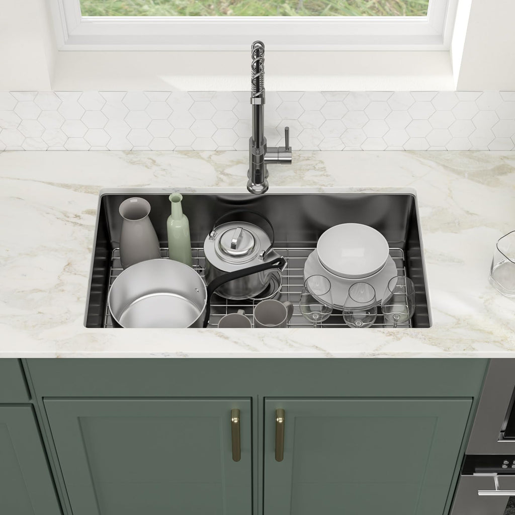Logmey 30'' Kitchen Sink - Undermount Single Bowl - Gunmetal Black Stainless Steel
