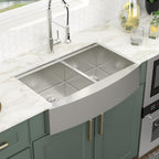 Logmey 33x21 inch Double Bowl Workstation Low Divide Apron Front Stainless Steel Farmhouse Sink
